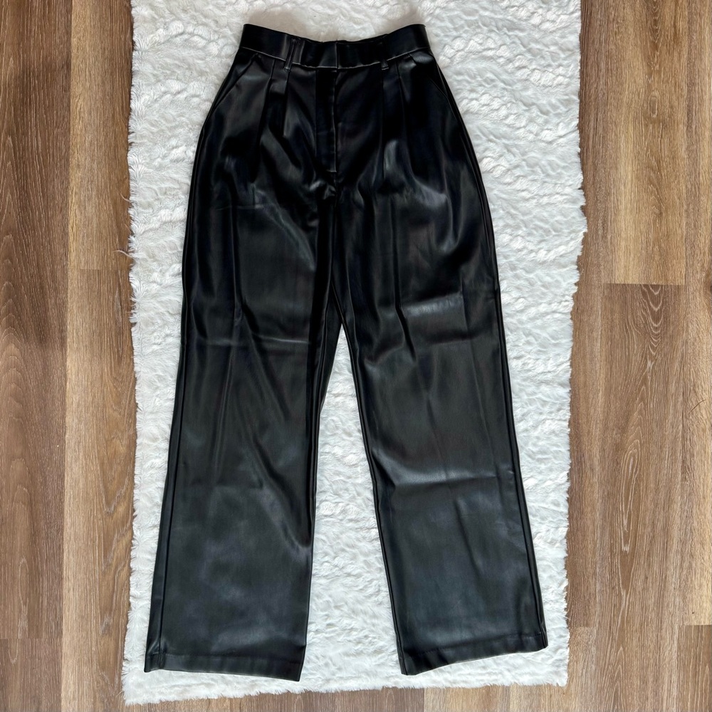 Abercrombie & Fitch | Black Vegan Leather Curve Love Tailored Wide Leg Pants - Picture 6 of 10